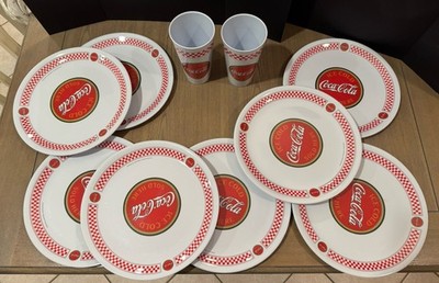  Ice Cold Coca-Cola Sold Here'' Gibson Melamine Dinner 8 Plates And 2 Cups