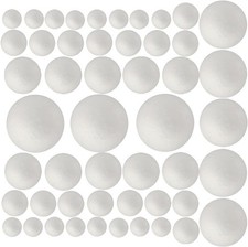 50 Pack Foam Balls, 5 Sizes, White Polystyrene for Crafts and DIY Projects