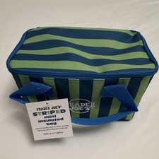 Trader Joe's Mini Striped Insulated Lunch Bag Blue With Handle 1.5 Gal