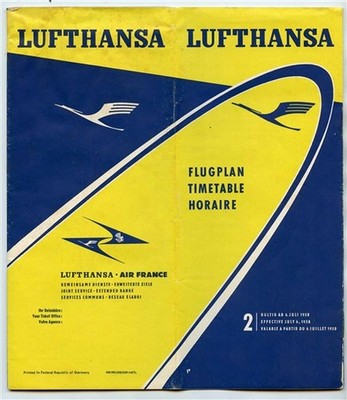 LUFTHANSA System Timetable July 6, 1958 German Airline Flugplan