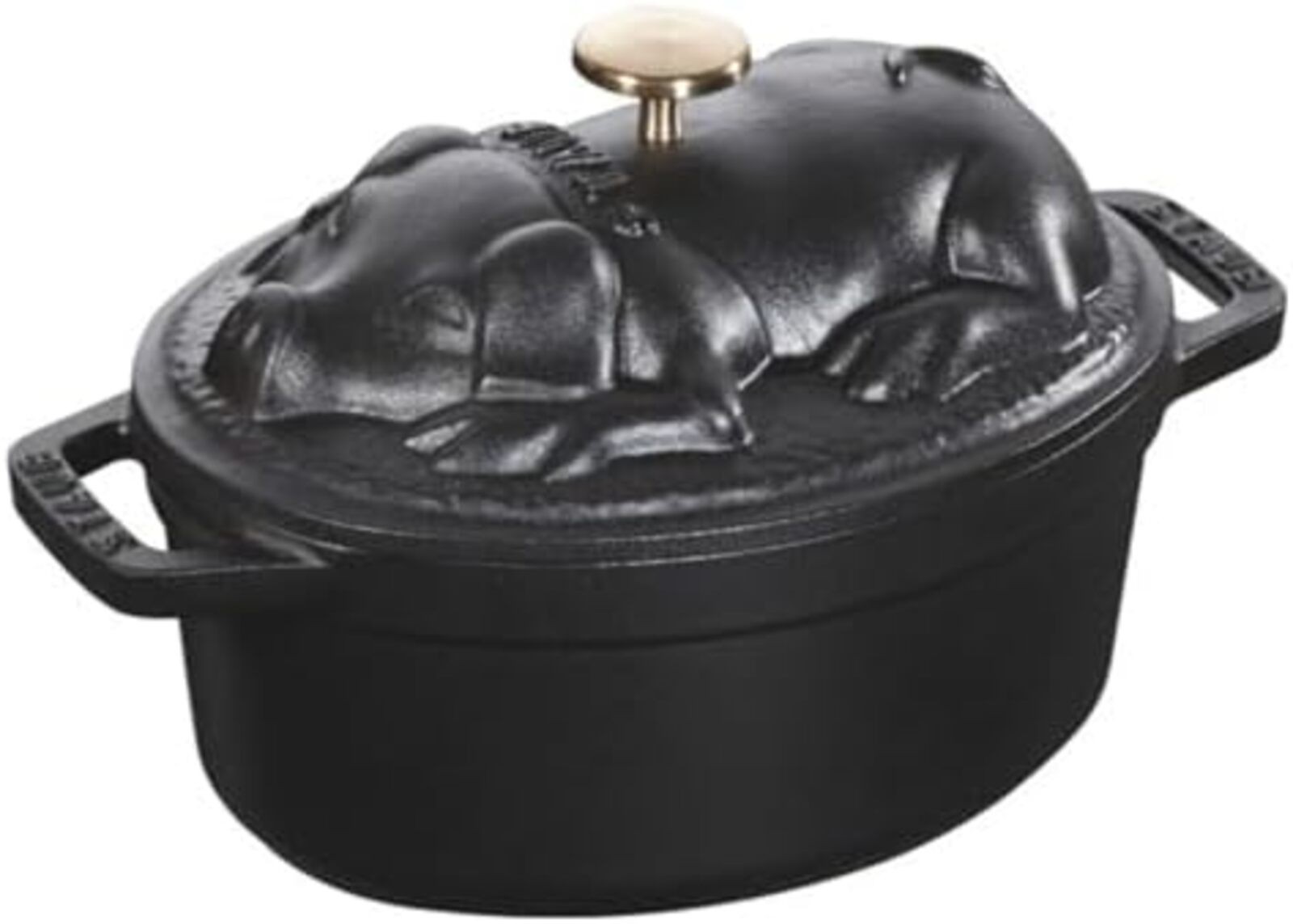 staub ""Piggy Cocotte Black 17cm"" Two-Handed Casting Enamel Pot IH Compatible F/S