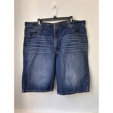 Levis 569 Loose Straight Denim Shorts Mens 42 Blue Dark Wash Whiskered Jean