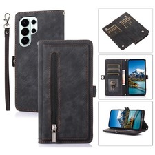 Zip Leather Flip Stand Wallet For Samsung Galaxy S25 S26 S24 S23 S22 Phone Case