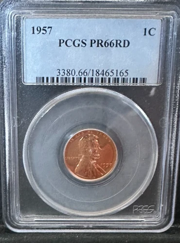 1957 PROOF LINCOLN WHEAT CENT PCGS PR66RD