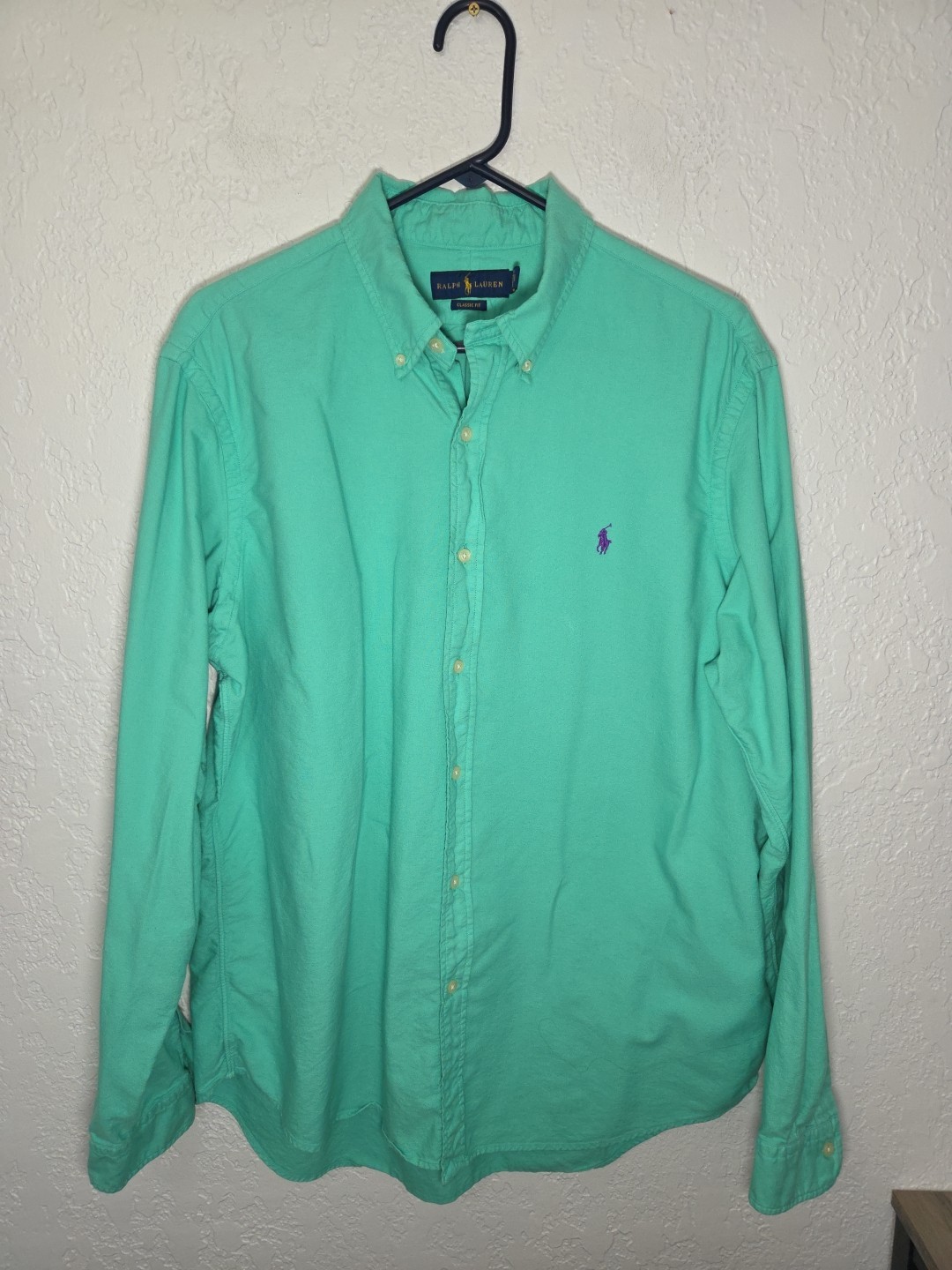 Polo Ralph Lauren XL vestibilità classica camicia verde viola pony logo abbottonata