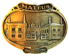 Mateus Portugal Wine Advertising Figural Embossed Silver Tone Metal Belt Buckle