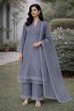Grey Raw Silk pakistani shalwar kameez stitchedM/L