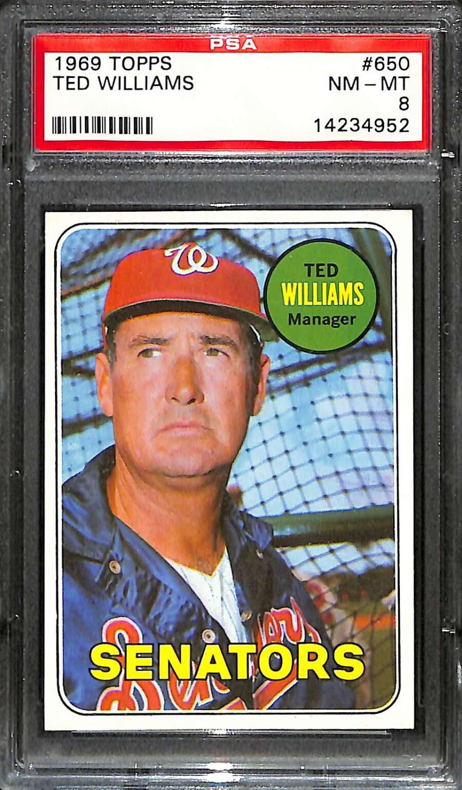 1969 Topps #650 Ted Williams HOF MG PSA 8 NMMT C100344