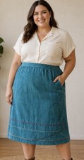 Vintage 80s Koret Embroidered Midi Skirt Size 24W Faux Suede Cottage Grannycore