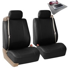 Front Bucket Seat Cover Built In Seatbelt Car Sedan Suv Solid Black W Dash Mat