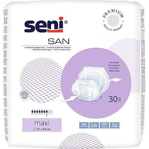 30 SENI SAN MAXI Vorlagen 69 x 37 cm, 2400 ml Saugleistung (0,62/Stk.) - Bild 1 von 2