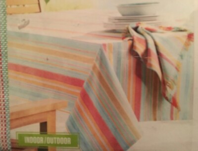 Food Network: Indoor/Outdoor Woven Multi Stripe Fabric Tablecloth 52''x70'' Oblong
