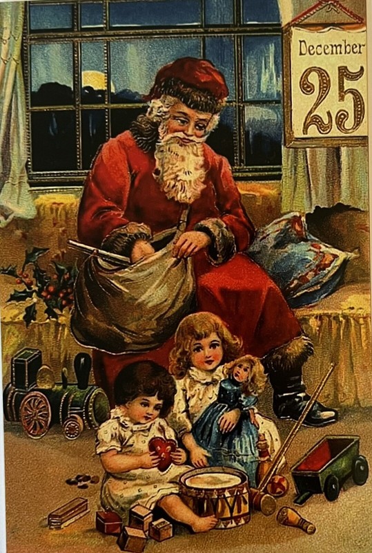 Vintage Inspired Christmas Postcard Santa Toys 2 Children #4156- Tonya Ephemera