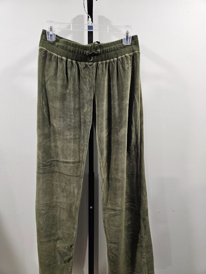 BCBG MAXAZRIA Authentic Velour Wide-Leg Olive Pants Size Large Logo Back Pocket