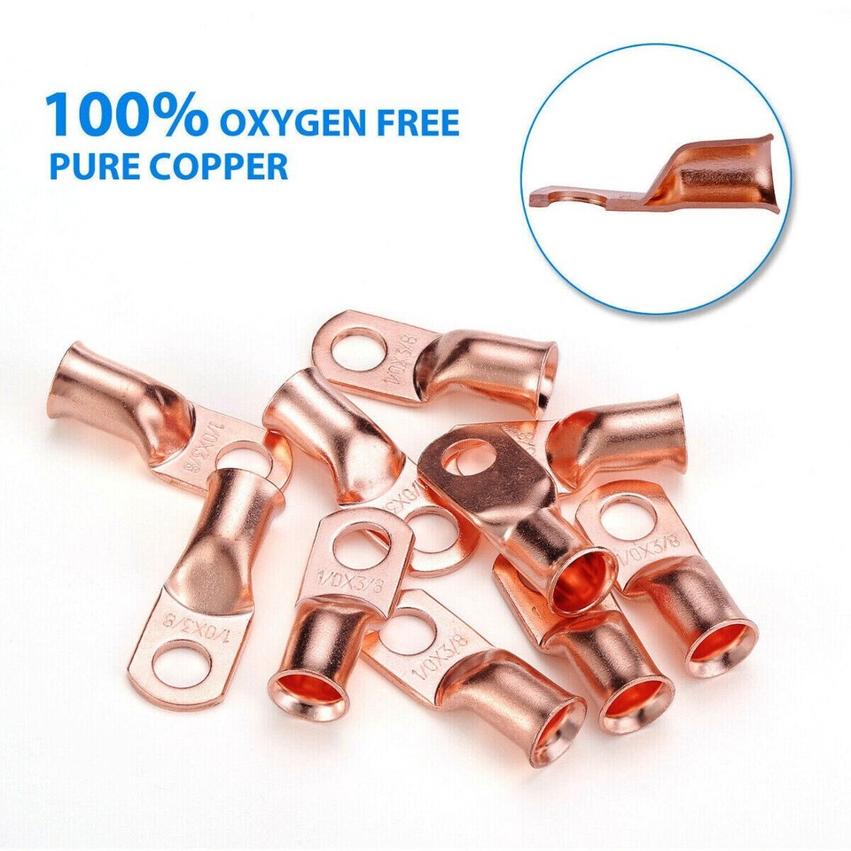 20PCS 1/0-8 AWG Copper Lugs With Heat Shrink – Red & Black Ring Terminals