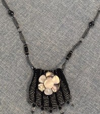 Black/Flower Seed Bead Necklace Amulet Pouch Medicine Bag
