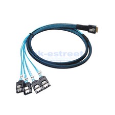 Slim Line SAS 4.0 SFF-8654 4i 38pin to 4 SATA Hard Disk Fanout Raid Cable 50cm
