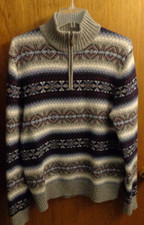 Tommy Hilfiger Blue Gray Fair Isle 1/4 Zip Pullover Sweater Mens L 42" chest