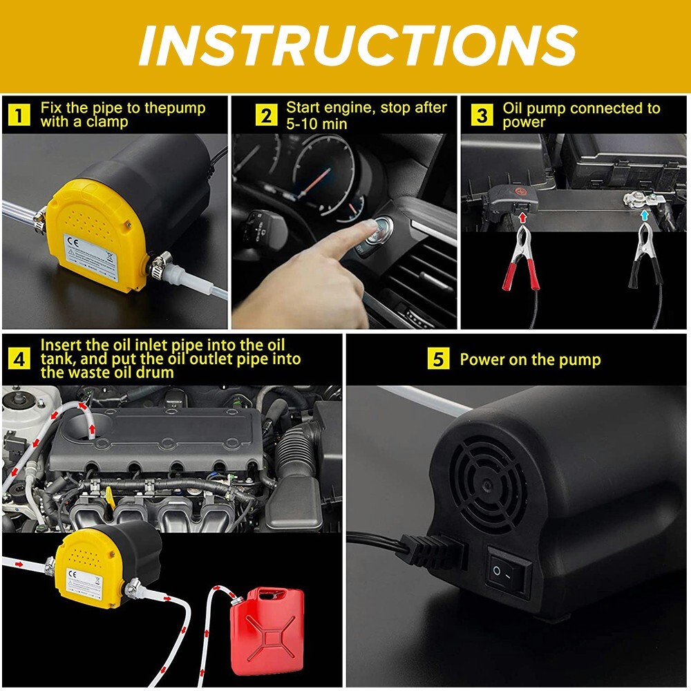 Oil Change Pump Extractor, 12V 60W OilDiesel Fluid Pump Tubes Truck Rv