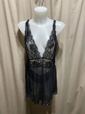 Seven 'til Midnight - BLACK - Two Piece Lace Babydoll Set - Large/XLarge