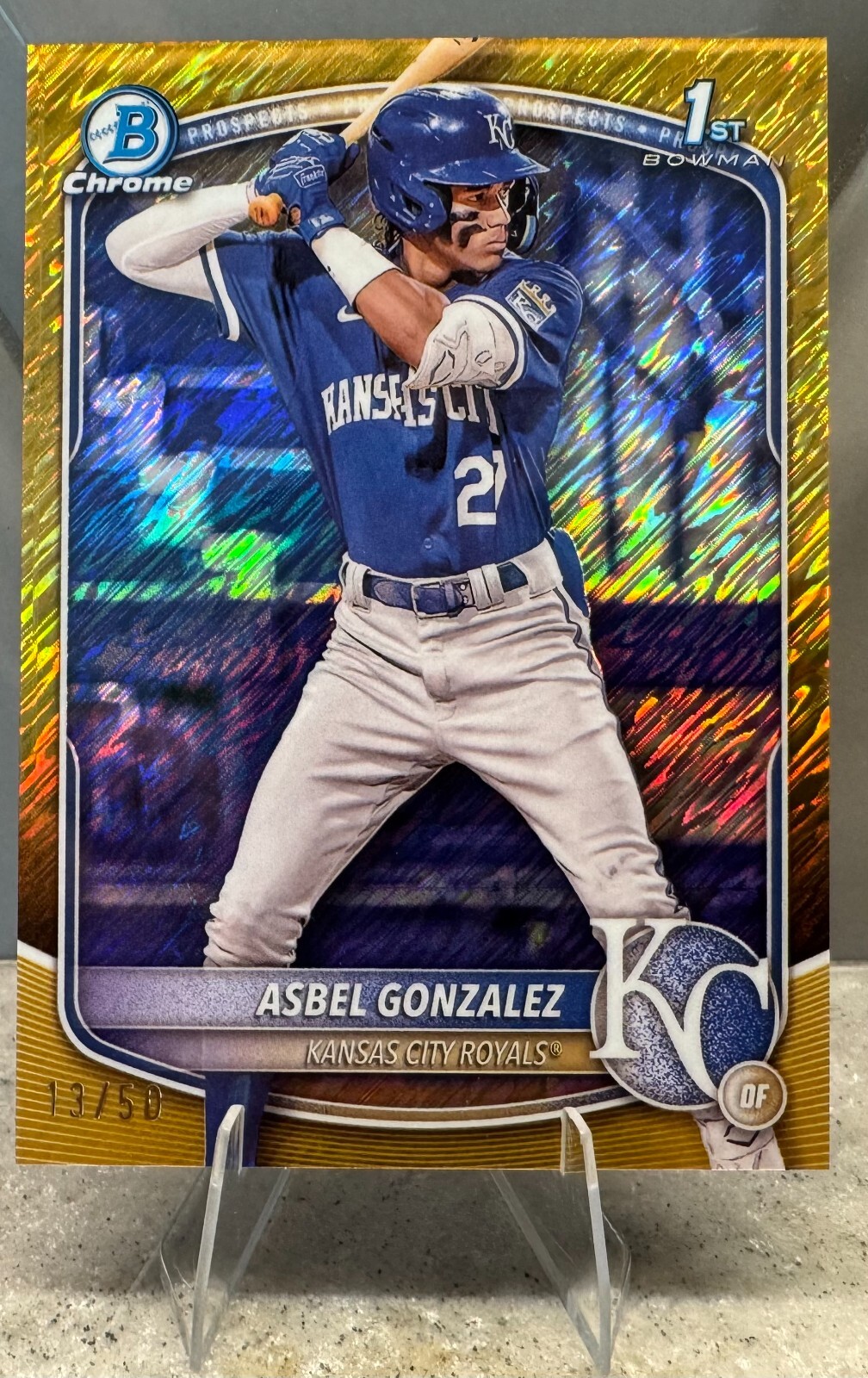 Asbel Gonzalez 2025 Bowman - 1st Bowman Chrome Gold Shimmer /50 SP - Royals