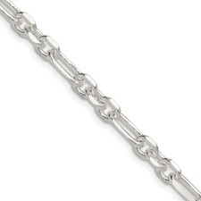Sterling Silver Diamond-Cut 6mm 3 Short Plus 1 Long Cable Link Chain Necklace