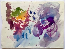 Vintage Original Double Sided Watercolor Painting Abstract Minimalism & Beets