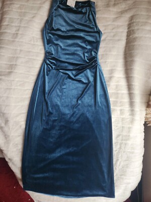 HOT ! Zara Blue Velvet Velvet Midi Dress Zara Zara Velvet Midi Dress Duck  Blue Sz L BNWT