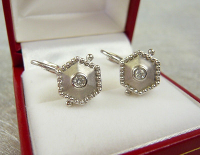 NEU 14K WEISSGOLD & 0,56ct. DIAMANT TROPFEN OHRRINGE SECHSECKFORM 5,2 GRAMM