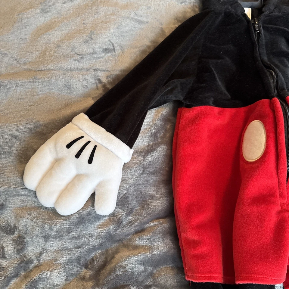 Disney Store Mickey Mouse Velour Plush Costume Size 6 - 12 Months Full Zip cute - Image 3 of 4