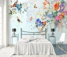 3D Flower Butterfly K14961 Wallpaper Mural Self-adhesive Removable Sticker Kay