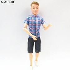 Fashion 1/6 Boy Doll Clothes For 12" Doll Outfits Blue Plaid T-shirt Shorts Toy