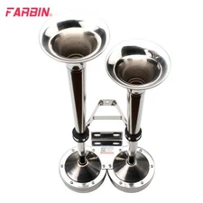 FARBIN 12V Stainless Steel Double Tube Boat Horn Waterproof SUV Ship Marine Horn
