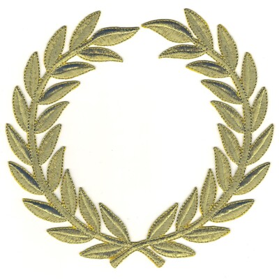 Gold Laurel Wreath Patch Metallic Embroidered SCA Cut out Iron on Sew on (6'')