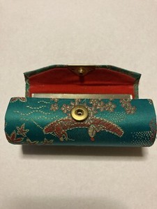 VINTAGE HASI HATO? TEAL FLORAL LIPSTICK CASE with MIRROR