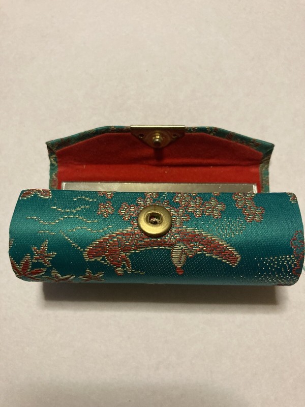 VINTAGE HASI HATO? TEAL FLORAL LIPSTICK CASE with MIRROR
