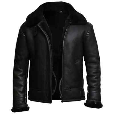 Bomber Aviator B3 Fur Shearling Flying Pilot Real Sheepskin Jacket for Mens