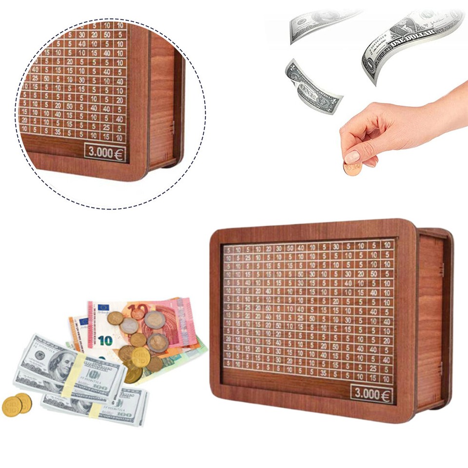 Wooden Coin Container with Pen Desktop Money Pot Retro Money Box for