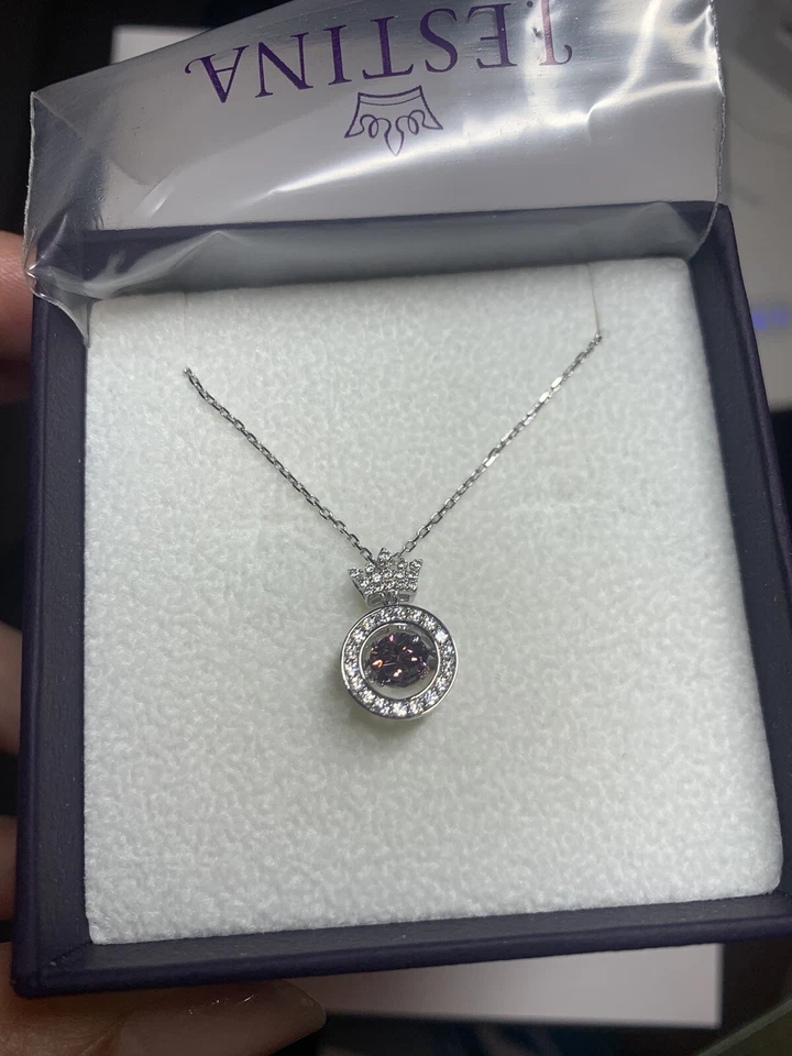 Collar J.ESTINA Jestina Rosa Mioello Nuevo en Caja Plata + Rosa Piedra Bailarina Envoltura de Regalo Foto 2 de 4