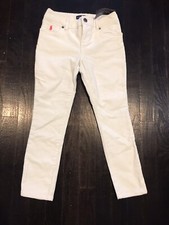 New Ralph Lauren Pants Girls 7 White Beige Corduroy Straight Skinny Stretch NWT