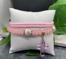 3 PC Handmade Boho Beaded Stackable 7  Plus Stretch Bracelet Set New B2415