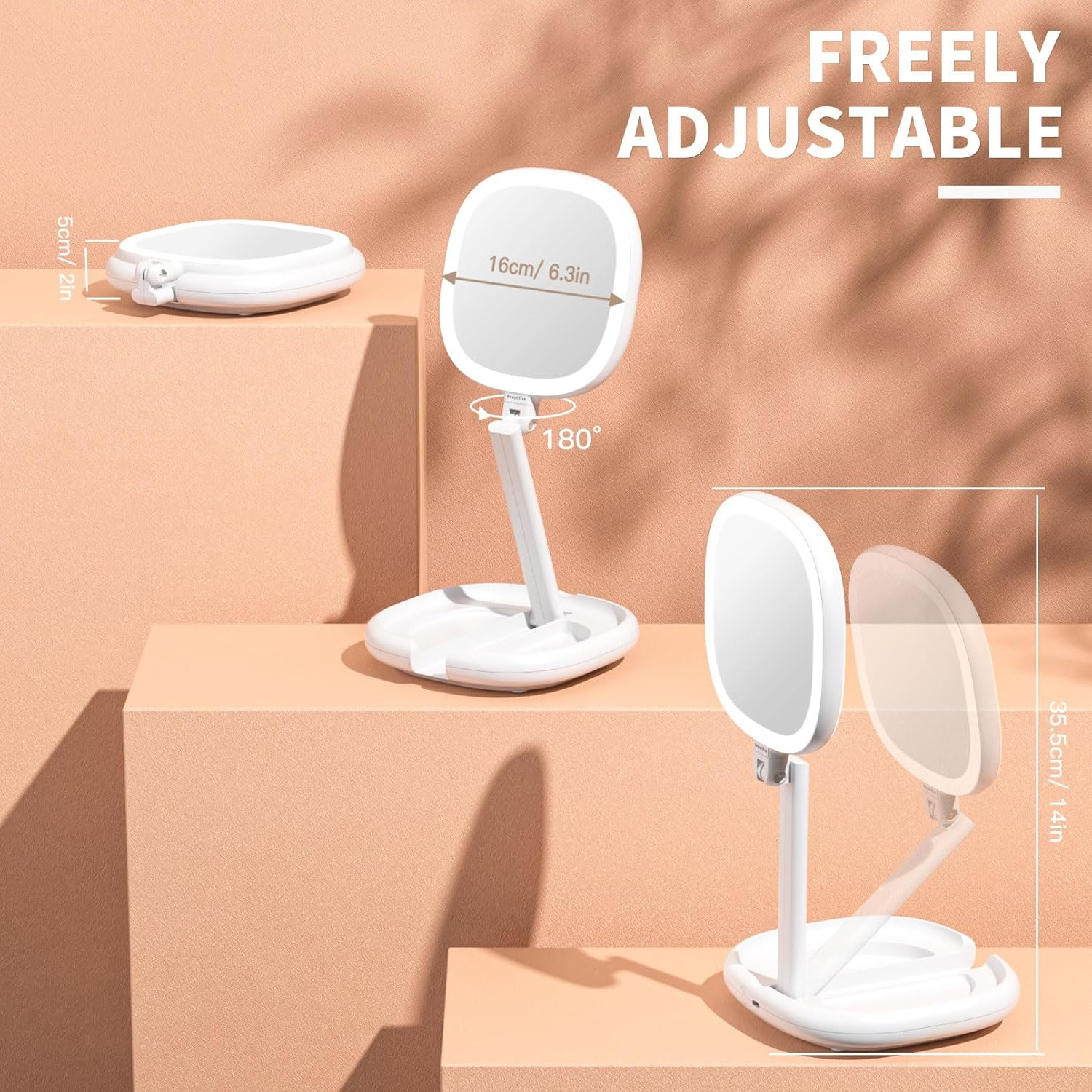 Makeup Mirror with Lights and Magnification, 1X/8X Travel Lighted Makeup Mirr...-image