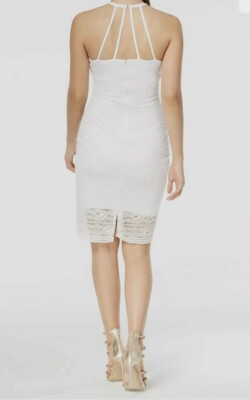 Guess Women's Halter Lace Bodycon Dress - White - Size 10