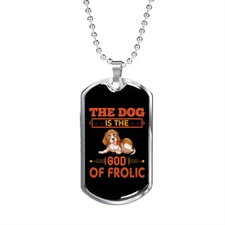 God of Frolic Orange Necklace Stainless Steel or 18k Gold Dog Tag 24" Chain