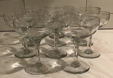  Vintage Set Of 10 Wine Glasses 11 Champagne Glasses W/Etched Floral Motif  