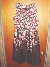 TALBOTS Black Pink Floral Fit & Flare Pleated Sleeveless Dress Sun, size 10P