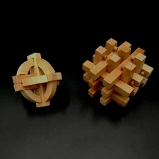 Puzzles Set of 2 Wooden Brain Teasers Ages Hand Made 