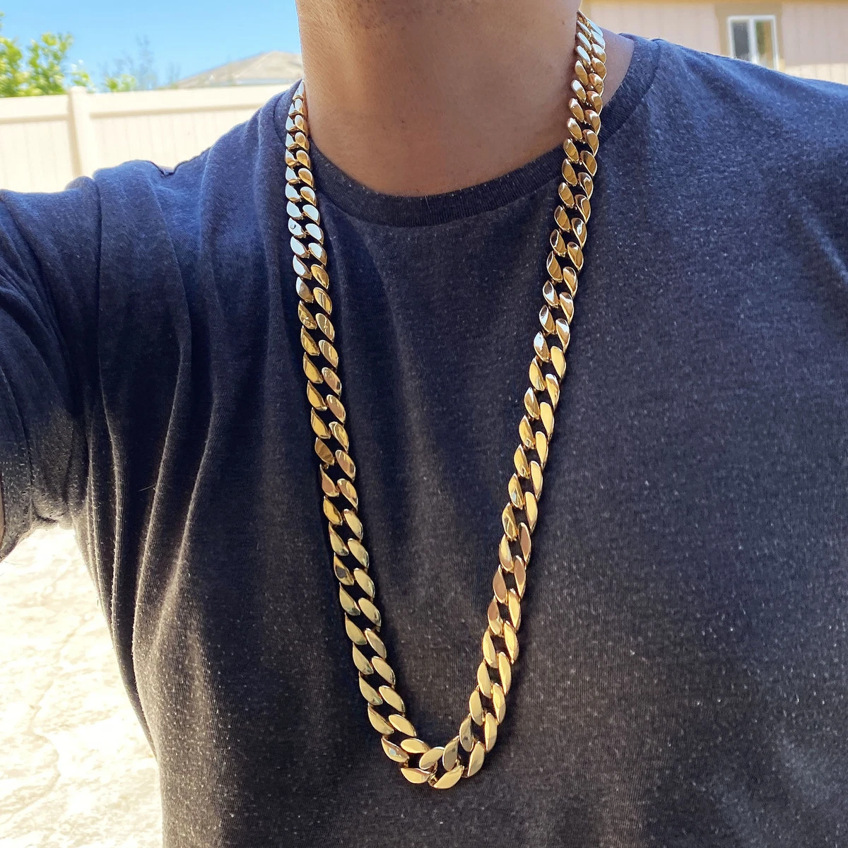 Men s 14K Gold Plated Cuban Link Neck Chain Hip Hop Necklace 15MM Thick 33