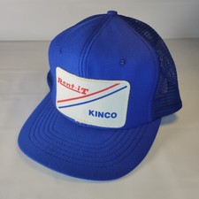 VTG Kinco Rent-It Patch Blue Trucker Mesh Snapback Hat Cap Adult Made in USA
