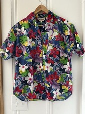 Vintage Hawaiian Shirt Mens Small Tropical Floral Camp Button Up Cotton
